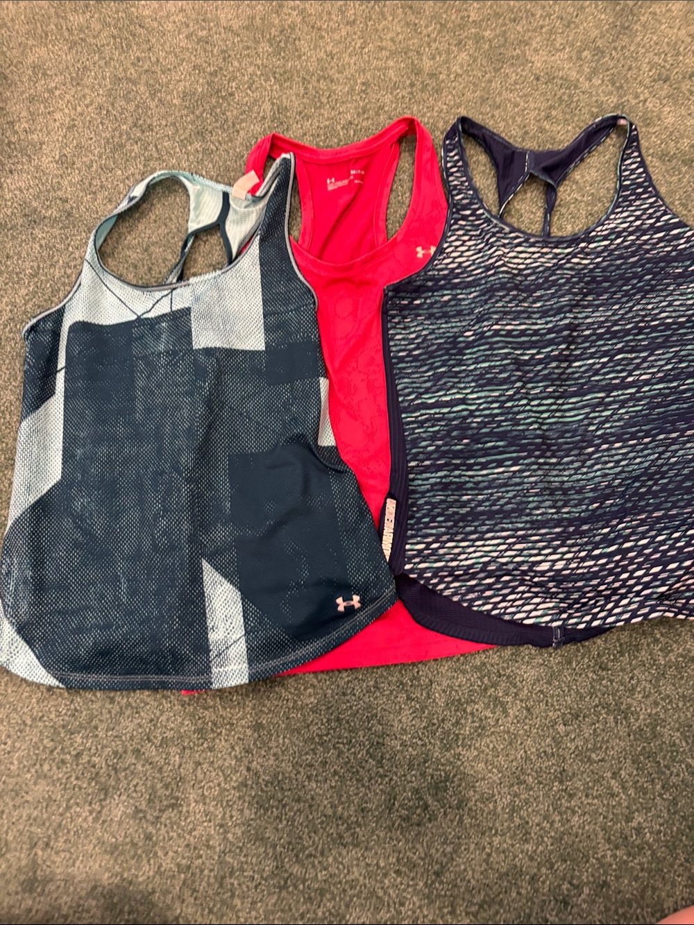 Under Armour HeatGear Small Tank Bundle 3 Pack Red Green Blue Workout Tops